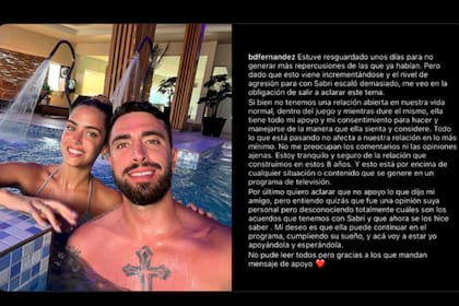 El novio de Sabrina borró la publicación donde la apoyaba y realizó otro llamativo posteo: "Perdió la cabeza"