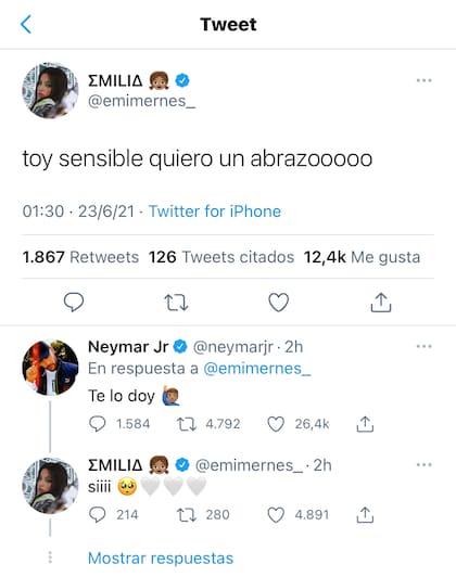 El nuevo ida y vuelta en redes entre Emilia Mernes y Neymar