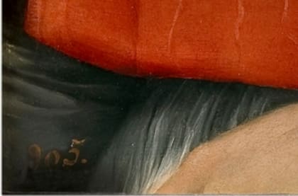 El número 905, en el vértice inferior izquierdo, se le asignó a la obra de Rafael cuando ingresó a la colección del Museo del Prado