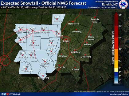 El NWS adelantó que aún hay posibilidades de algunas nevadas aisladas en Carolina del Norte