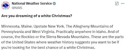 El NWS adelantó una Blanca Navidad para estas regiones