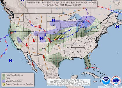 El NWS advierte que la península de Florida, especialmente desde la Space Coast hasta Miami, registrará acumulaciones de entre una y tres pulgadas (2,5 a 7,6 cm)