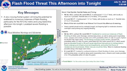 El NWS advirtió sobre la probabilidad de inundaciones repentinas en el noreste de Estados Unidos