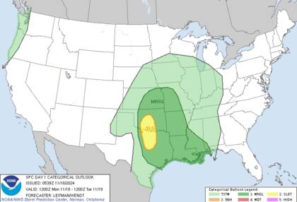 El NWS advirtió sobre lluvias intensas en Luisiana y Misisipi, con peligro de inundaciones repentinas