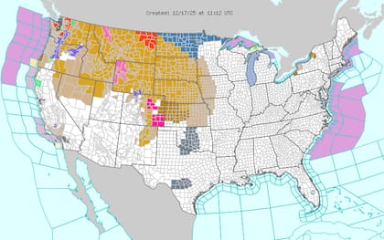 El NWS advirtió sobre ráfagas extremadamente fuertes de entre 50 y 70 mph (80 a 113 km) en el Noroeste y las Planicies del Norte