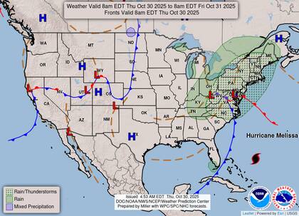 El NWS alertó por chaparrones intensos y riesgo de inundaciones repentinas en el norte de Virginia, Maryland, Delaware, Pensilvania y el área metropolitana de Nueva York