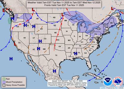 El NWS de Binghamton advirtió sobre la posibilidad de "snow squalls" - ráfagas breves de nieve intensa - con acumulaciones rápidas de hasta una pulgada (2,5 cm) en cortos períodos