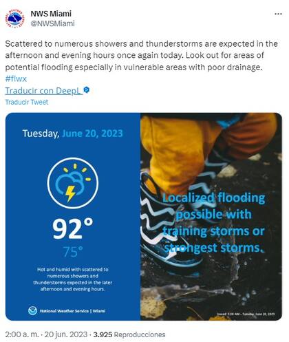 El NWS de Miami advirtió sobre posibles inundaciones en la Ciudad del Sol