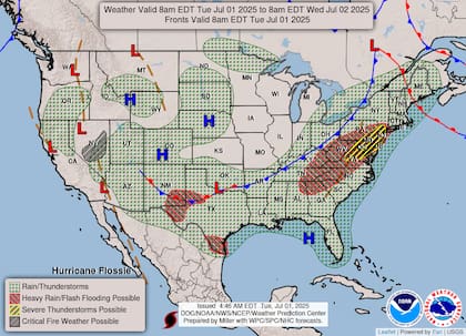 El NWS declara riesgo moderado de lluvias excesivas en Virginia Occidental y Carolina del Norte, con acumulados que podrían desbordar arroyos menores