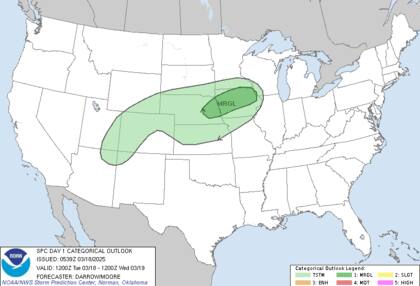 El NWS emite una alerta de nivel 2 sobre 5 por tormentas eléctricas, vientos fuertes y granizo en el Valle del Misisipi Medio y el Valle del Ohio
