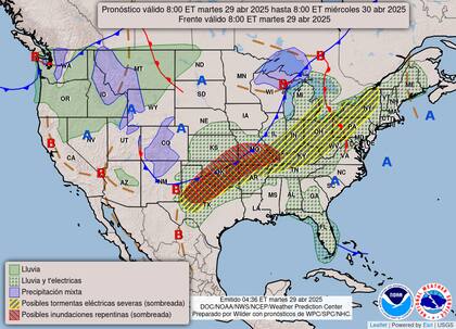 El NWS mantiene alerta moderada por acumulaciones de 50-100 mm en suelos saturados del norte de Texas, Oklahoma y Arkansas