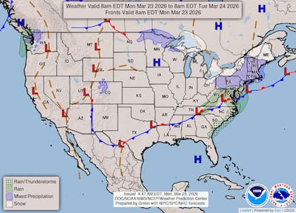 El NWS monitorea el desplazamiento de un sistema frontal hacia el sur que, tras su paso, consolidará un sistema de alta presión con condiciones secas en el Atlántico medio hacia mediados de semana