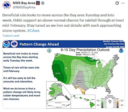 El NWS prevé que la lluvia beneficiosa se extenderá por el área de la Bahía el martes y durante la semana