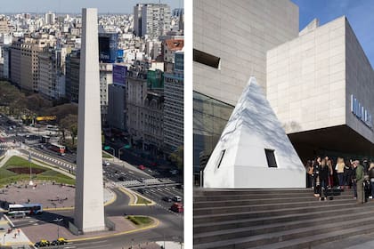 El Obelisco intervenido por Erlich y su punta recreada en la explanada del Malba en 2015