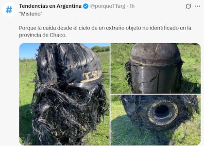 El objeto encontrado en un campo privado de Chaco (X: @porqueTTarg)