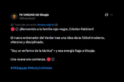 En un posteo en la red social X, el vigente campeón macedonio anunció la llegada del ex-Newell’s y destacó su perfil futbolístico