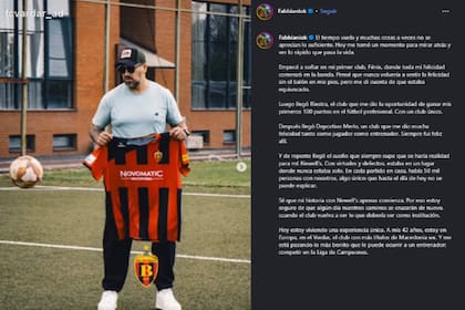 Fabbiani compartió un posteo en Instagram donde repasó su recorrido como entrenador y celebró esta nueva etapa en Europa