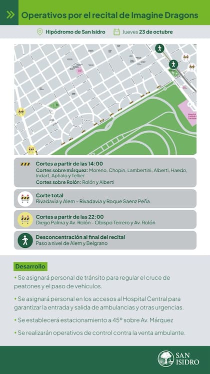 El operativo especial en San Isidro por el show de Imagine Dragons: calles cortadas y desvíos