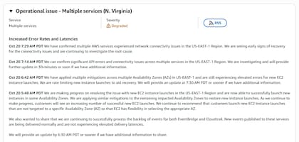 El origen del problema se localizó en los servidores de la región US-EAST-1, en Virginia