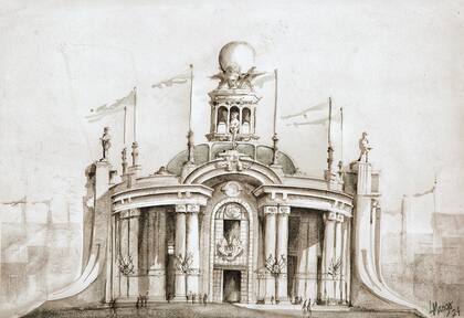 El pabellón de Virgilio Colombo en la Exposición Ferroviaria y de Transportes del Centenario.