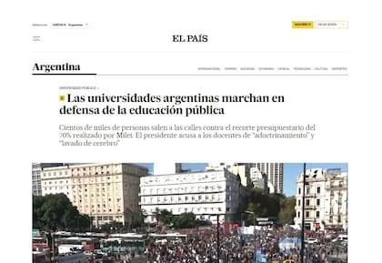 El País de España cubrió la marcha argentina en defensa por la educación pública
