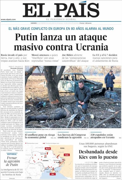 El País: “Putin lanza un ataque masivo contra Ucrania”