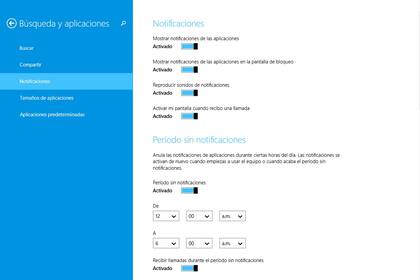 El panel de configuración en Windows 8.1