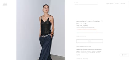 El “Pantalón Jogger Denim” de Zara cuesta en la Argentina es de $149.990, mientras que en España su valor cae a $62.912,50 (35,95 euros)