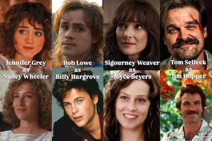El papel de Nancy Wheeler podría haber sido interpretado por Jennifer Grey, el de Billy Hargrove por Rob Lowe, el de Joyce Byers por Sigourney Weaver y al de Jim Hopper por Tom Selleck (Foto: Instagram @acting__tips)