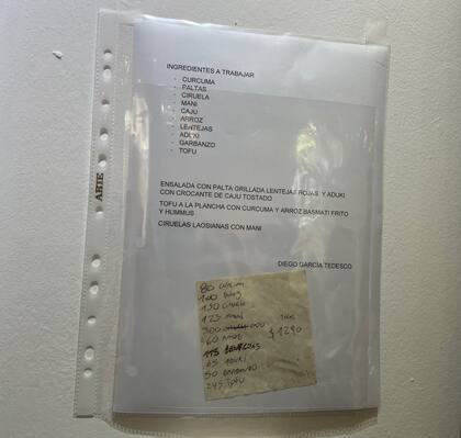 El papel hallado por Macchi en la calle y el menú diseñado por Diego García Tedesco