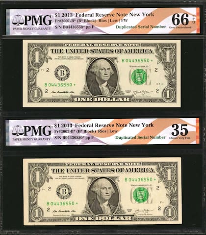 El papel moneda valioso debe tener la marca de la casa de acuñación y la letra "B" que indica que son para el Banco de la Reserva Federal de Nueva York