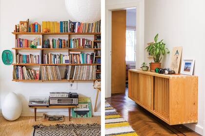 El parquet original de roble se renovó con pulido y aceite. Lámpara huevo, obsequio de Alberto Churba, artista pionero del diseño local y el tío abuelo de la dueña de casa.