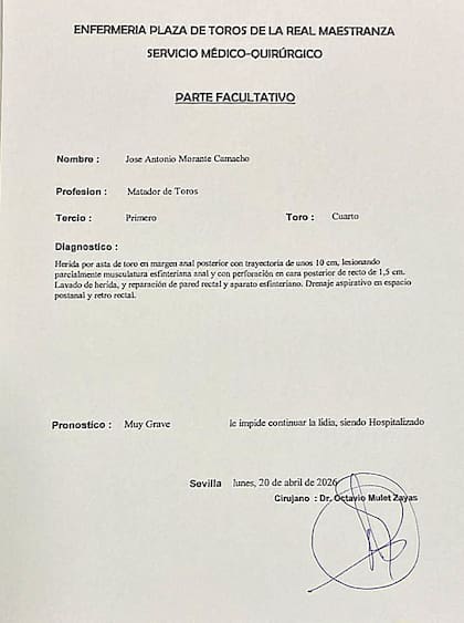 El parte médico de la enfermería de maestranza.