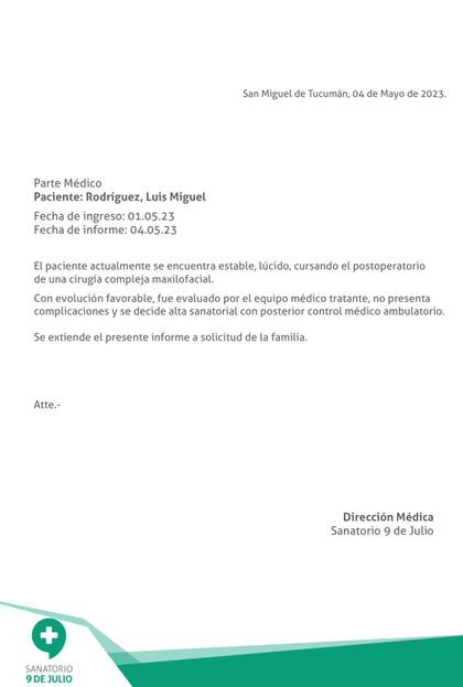 El parte médico de Luis Miguel Rodríguez
