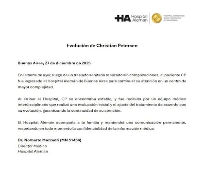 El parte médico del Hospital Alemán