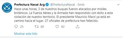 El particular tuit que emitió la cuenta oficial de Prefectura Naval Argentina