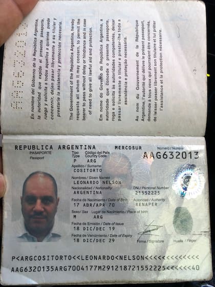 El pasaporte de Leonardo Cositorto, secuestrado por los agentes de Interpol de República Dominicana