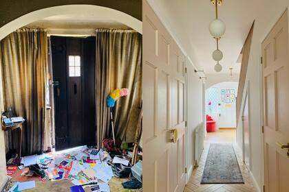 El pasillo de la planta baja con vista a la puerta principal