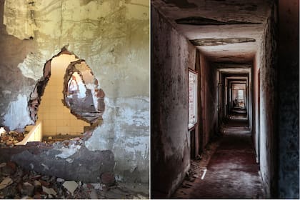 El pasillo y las habitaciones del Hotel Futaleufú, en la actualidad ; (Fotos: Catalina del Blanco, Maximiliano Vázquez)