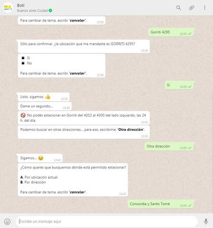 Las respuestas son variadas y de acuerdo a las características de la zona consultada; al finalizar el sistema ofrece la posibilidad de hacer nuevas consultas