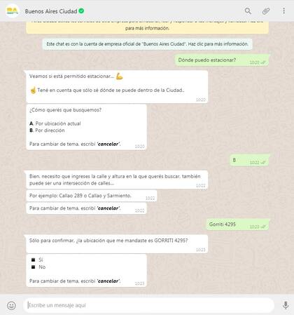 En el segundo paso el chatbots pregunta cuál es el sitio de la consulta con la opción de brindar la dirección exacta o la intersección de dos calles