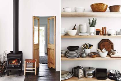 El paso del living a la cocina se da sin sobresaltos en cuanto a tonos ni clima. Solo se pasa del piso de madera al cemento alisado.