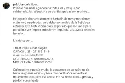 El pedido de ayuda por parte de Pablo para cubrir su tratamiento