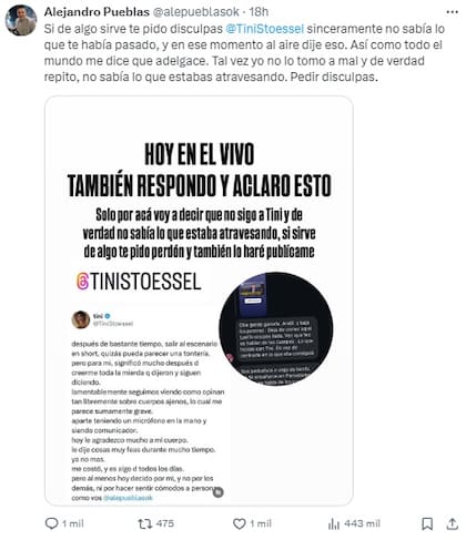 El pedido de disculpas de Alejandro Pueblas