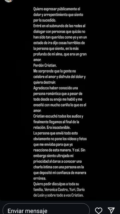 El pedido de disculpas de Mariela Sánchez