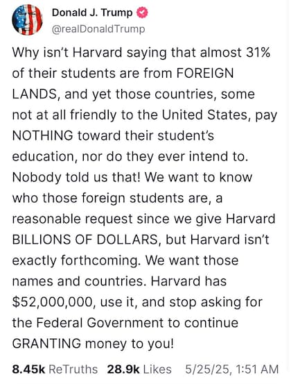 El pedido de Donald Trump a la Universidad de Harvard con relación al alumnado de origen extranjero