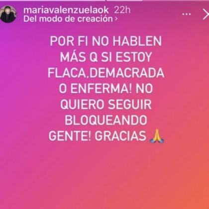 El pedido de María Valenzuela a sus seguidores en redes sociales