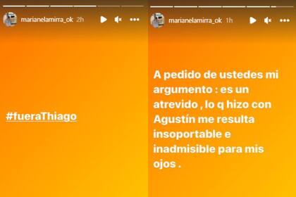 El pedido de Marianela Mirra al observar la actitud de Thiago (Foto Instagram @marianelamirra_ok)