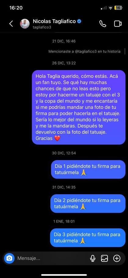 El pedido de Nicolás a Tagliafico