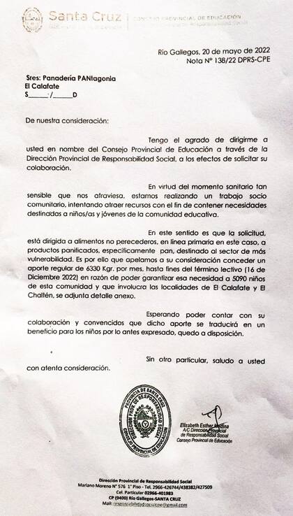 El pedido del Consejo Provincial de Educación a la panadería de El Calafate